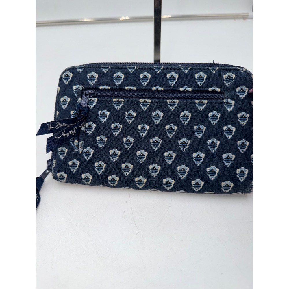 Vera Bradley Navy Blue Quilted Cotton Zip Around Wallet Geometric **CORNER WEAR - Picture 4 of 7